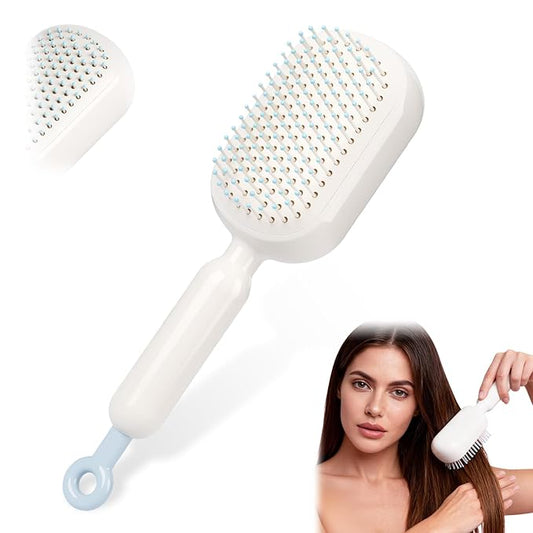 Self Cleaning Hair Brush, Retractable Hair Brush, Massage Comb With Retractable Bristles,Ergonomic Handle Hair Comb,One-pull Clean Anti Static Brushs, Hairs Styling Tools for All Hairs Types (White)