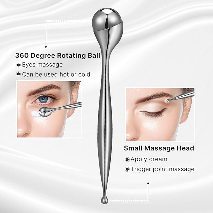 Eye Roller, Facial Roller Massager - Reduces Puffiness, Dark Circles, Cooling Therapy for Tired Eyes (with Applicator)