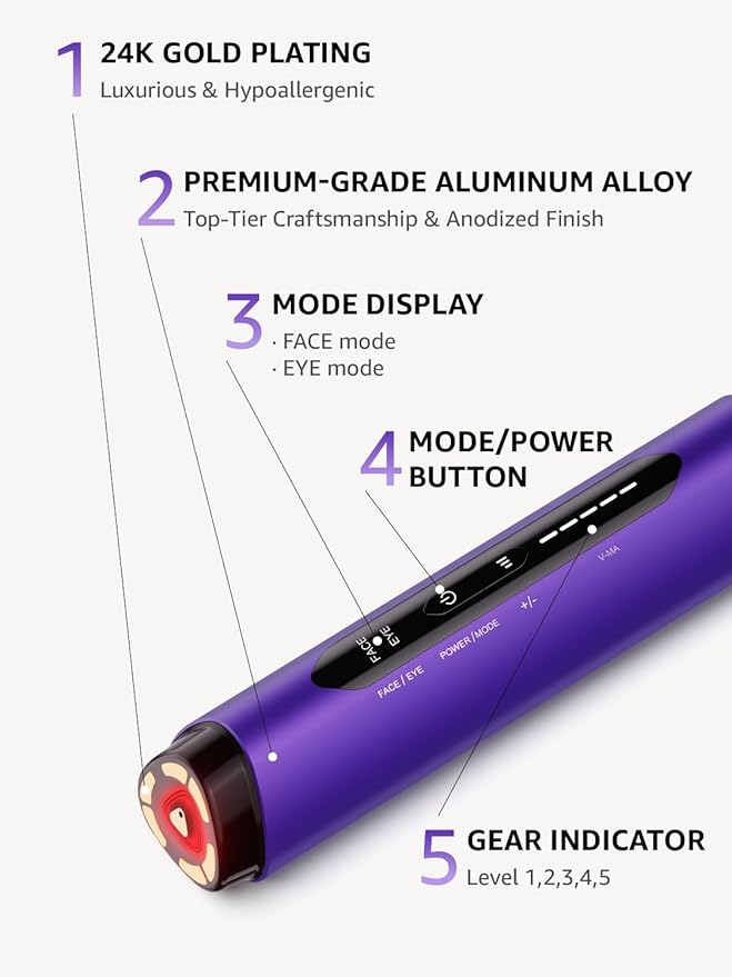 Skin Tightening Face Machine, Facial Massager Light Therapy for Face, 3 in 1 Microcurrent Facial Device Home Use Anti-Aging Device, 5 Level for Facial Firming, Wrinkle, Lifting, Toning, Glow Boost