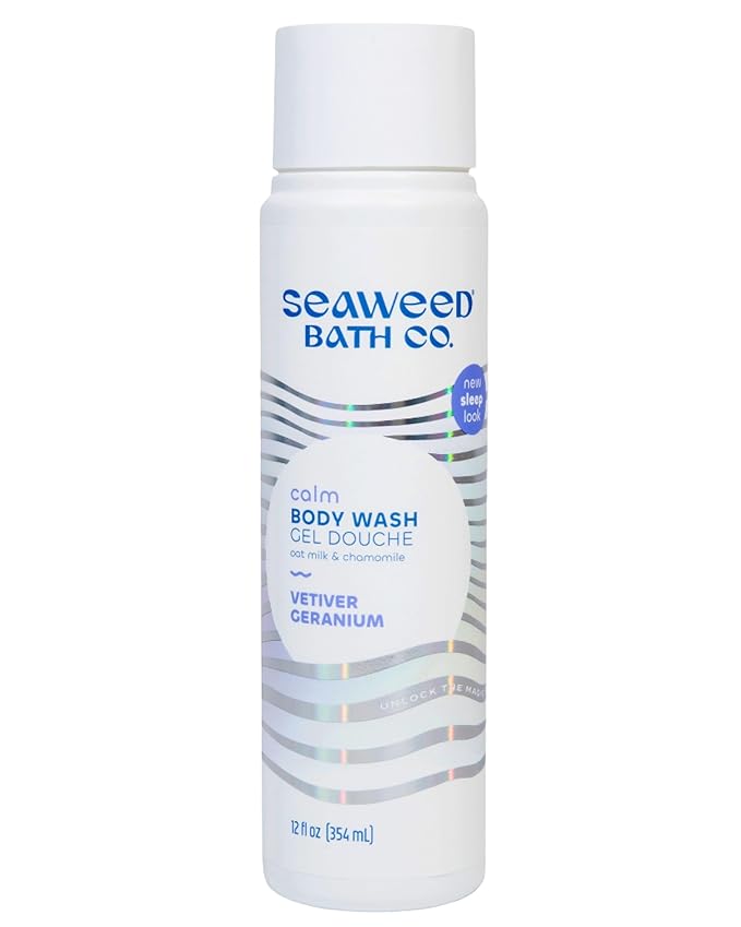 Seaweed Bath Co. Calm Body Wash - Vetiver Geranium - Hydrating Foaming Cleanser with Soothing Oat Milk & Chamomile - Vegan, Paraben and Sulfate Free Shower Gel - 12 oz