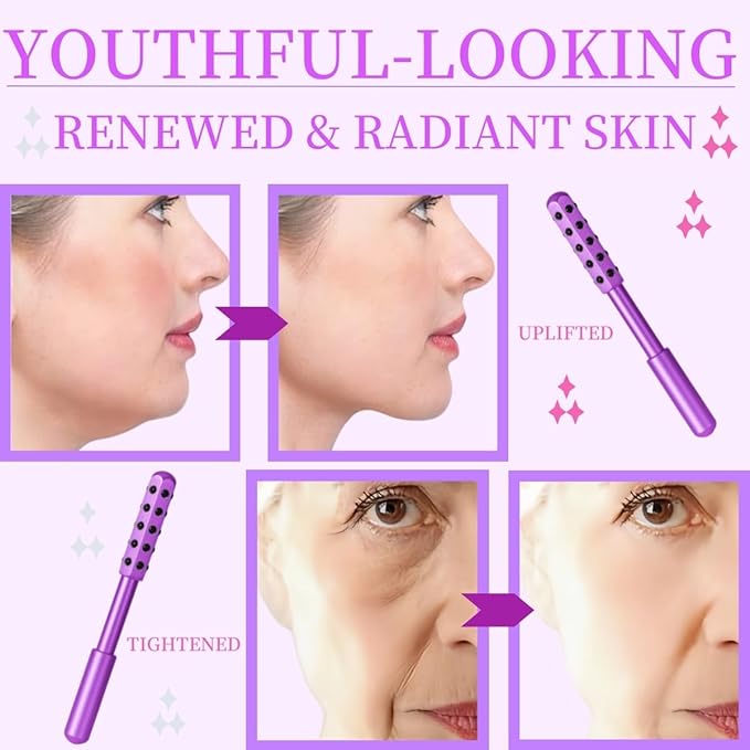 Face roller for women,Face Sculpting Tool, 30 pieces of germanium stone facial roller,Facial and Neck Beauty Massage, Help Blood Circulation, Reduce Puffiness and Redness,Great Self-care Gift(purple)