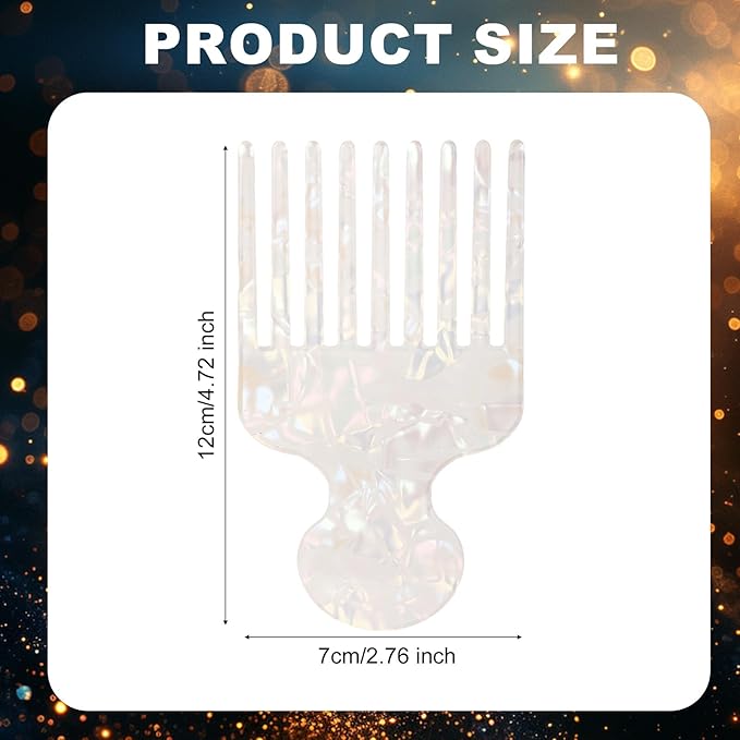 Wide Tooth Hair Pick Comb for Curls, 12cm/4.72in Detangling Lifting Comb Long Tooth Afro Pick Hair Styling Tool for Women Men Barber Supplies (Colorful White)