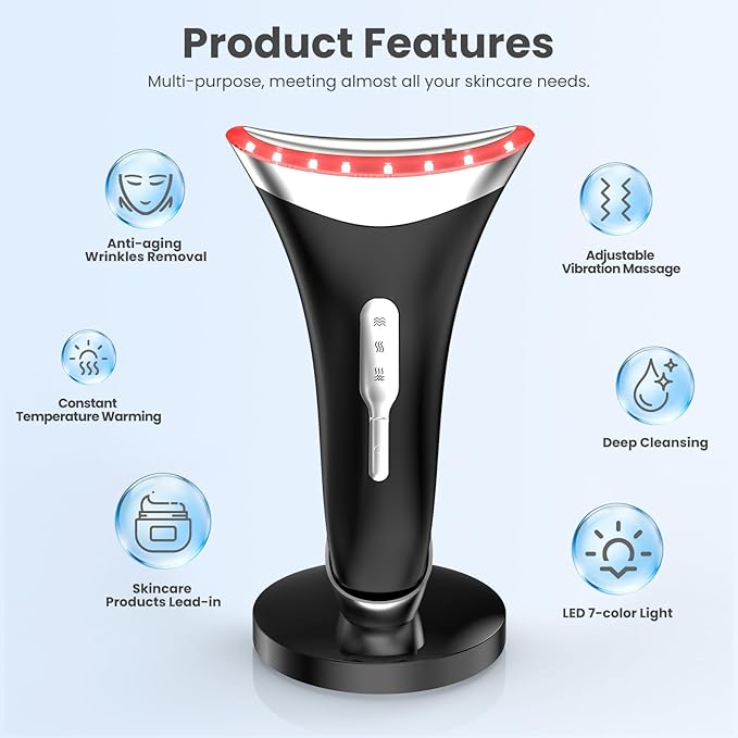 7-in-1 LED Neck Beauty Device, Facial Sculpting Tool of Face Lifting Device with Adjustable Vibration and Thermals for Wrinkles Neck and Face Massager for Home Use