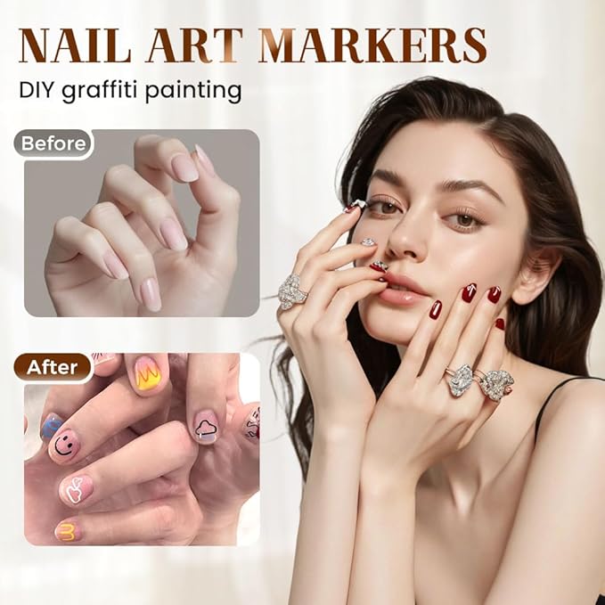 12 Colors Nail Art Pens Set, 2026 Upgraded Nail Art Markers Polish Pen Quick Dry, Acrylic Nail Art Tools for Dotting Drawing Painting Liner DIY (1 set & 30 pcs stickers)