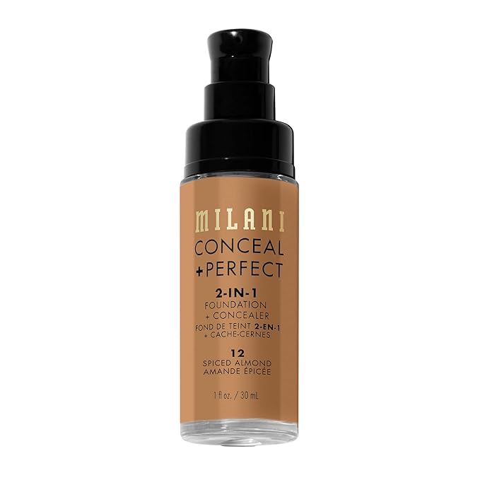 Milani Conceal + Perfect 2-in-1 Foundation + Concealer for a Flawless Complexion, Under Eye Corrector, Cover Redness and Imperfections, Waterproof and Sweatproof - Spiced Almond
