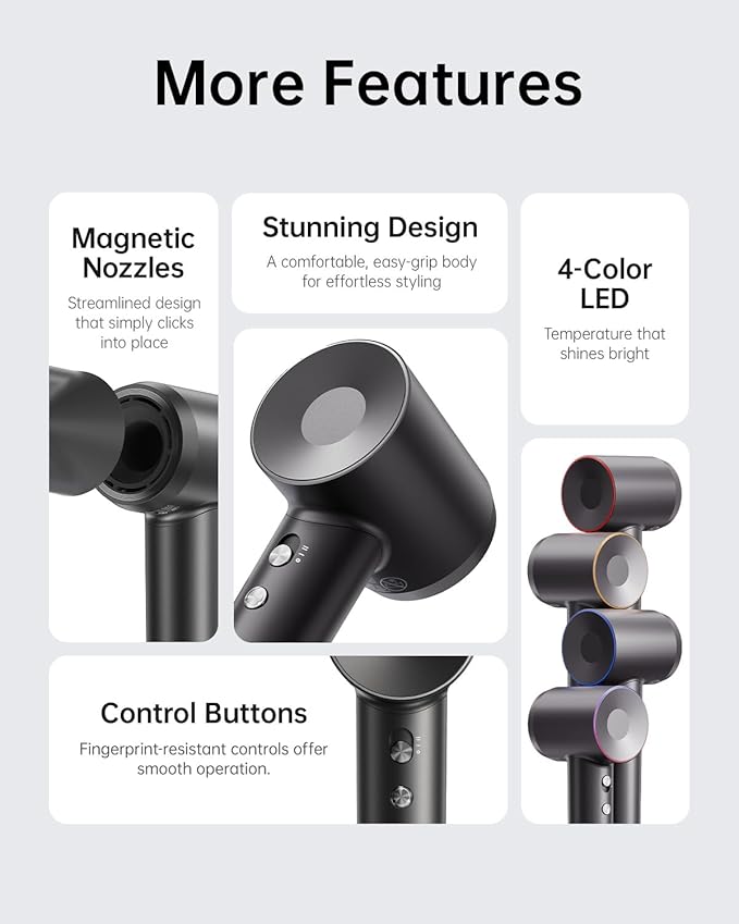 Laifen Swift Hair Dryer with Diffuser, High Speed 200M Ionic Blow Dryer with 110, 000 RPM Brushless Motor for Fast Drying, Low Noise, Hairdryer with Magnetic Nozzle