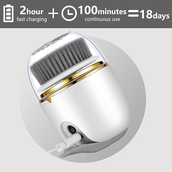 Face Scrubber Facial Cleansing Brush - Electric Waterproof Spin Exfoliator with 3 Cleanser Heads and 2 Speeds for Gentle Exfoliating & Deep Cleansing (White)