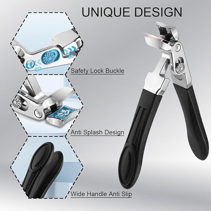 Nail Clippers for Seniors, Wide Jaw Fingernail Clippers and Angled Head Toenail Clippers for Thick Nail, Professional German Nail Clippers for Men, Women & Pregnant (Black 2)