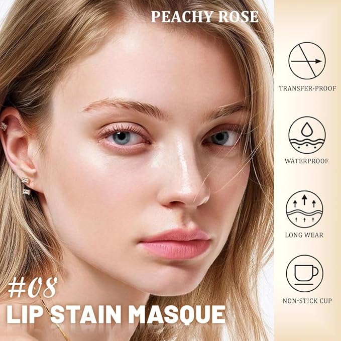 Kaely Peachy Rose Lip Stain Peel Off Masque, Long Lasting Waterproof Smudge Proof Lip Tint, Non-Transfer Semi Permanent Lipliner Tattoo with Tweezer, Matte Finish, Vegan & Cruelty-Free, 08