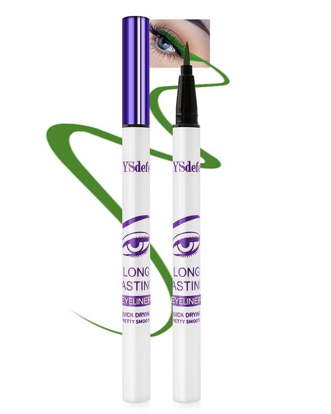 Liquid Eyeliner Pen, Green Waterproof Long Lasting Colored Eye liner Pen with Precision Tip, Matte Colorful Smudgeproof High Pigmented Eyeliner Pencil, Cosplay Party Stage Eye Makeup Gift for Women-06