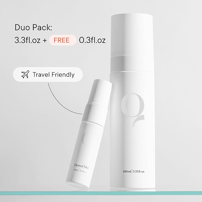 Qure Dermal Mist Hypochlorous Acid Spray for Face, Skin and Body, HOCl Facial Hydrating Spray, Calm irritation, Reduce redness, Purify skin, Support barrier repair (3.33 fl oz + 0.5 fl oz Travel Duo)