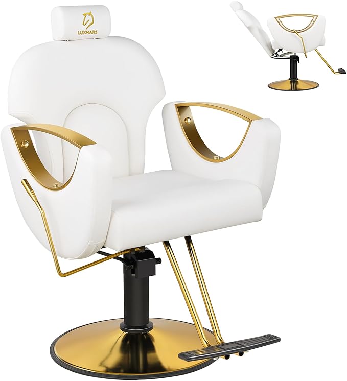 Hydraulic Barber Chair, Salon Chairs 360 Degrees Rolling Swivel Hair Styling Chair, Adjustable Height Hair Stylist Tattoo Salon Beauty Spa Chair Styling Equipment - White