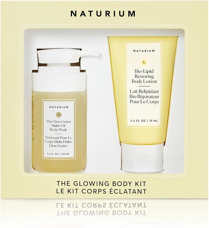 Naturium The Glowing Body Kit - The Glow Getter Multi-Oil Hydrating Body Wash & Bio-Lipid Restoring Body Lotion, 100 ml, 75 ml