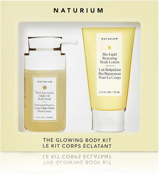Naturium The Glowing Body Kit - The Glow Getter Multi-Oil Hydrating Body Wash & Bio-Lipid Restoring Body Lotion, 100 ml, 75 ml