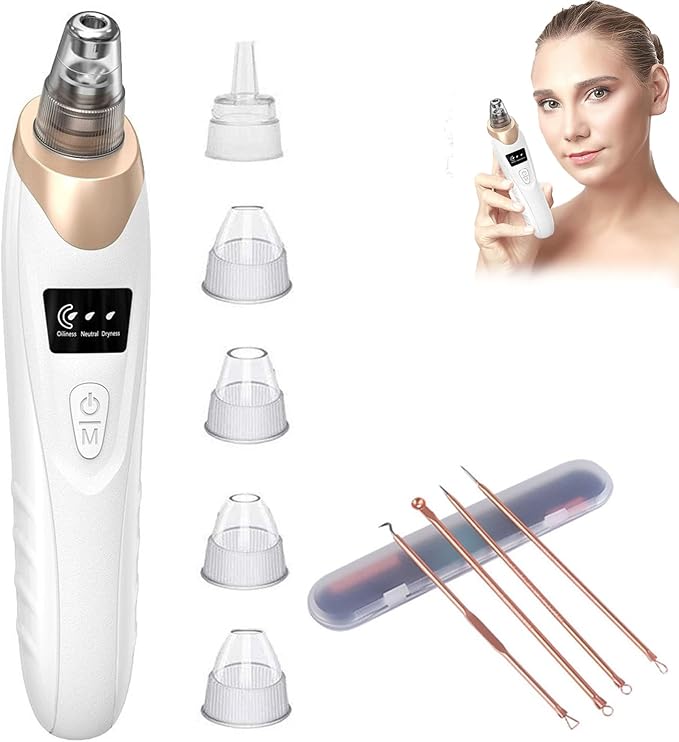 Eversmooth Porelift Blackhead Vacuum Removers,2026 Pore Vacuum Cleanser for Face,USB Rechargeable 3 Levels Adjustable Vacuum Blackhead Remover,with 5 Suction Power,6 Probes,for Women & Men (White)