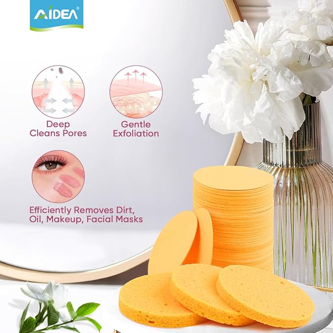 AIDEA 96Count Compressed Facial Sponges, Face Sponges for Cleansing, Cosmetic Makeup Sponges for Facial Cleansing, Facial Sponges for Washing Face, Exfoliating, Makeup Removal, Travel Essentials