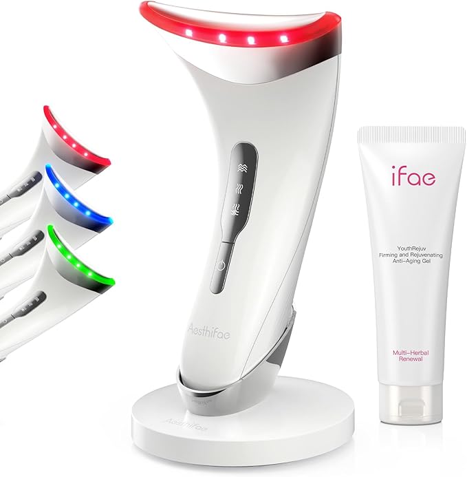 Red Light Therapy for Face and Neck, Renewal Face Lift Device with Vibration Tech, 3 in 1 Face Massager Tool with Thermals, True Beauty Glow Facial Sculptor for Wrinkles, Double Chin