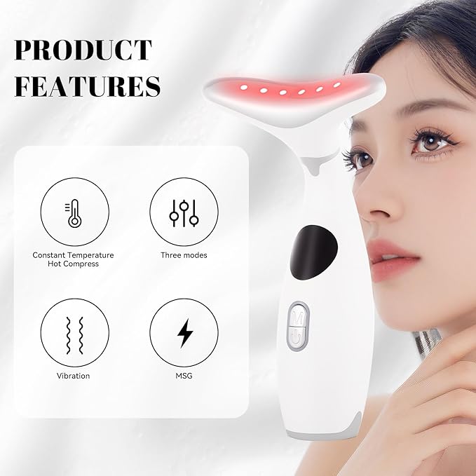 Facial Sculptor with Red Light Therapy, Microcurrent & Vibration Massager, Portable Anti-Aging Device for Face and Neck Care, Wrinkle Reducer Face Lift Tool (White) – Valentine’s Gift