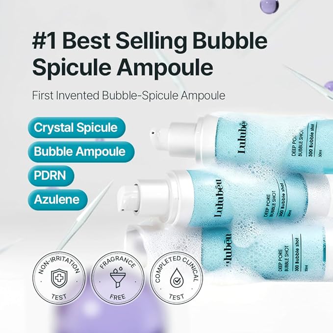 Deep Pore Bubble Shot Ampoule, K-Beauty Deep Pore Prep Serum with Crystal Spicule, PDRN & Azulene, 300-Shot Spicule System for Smoother, Clear-Looking Skin