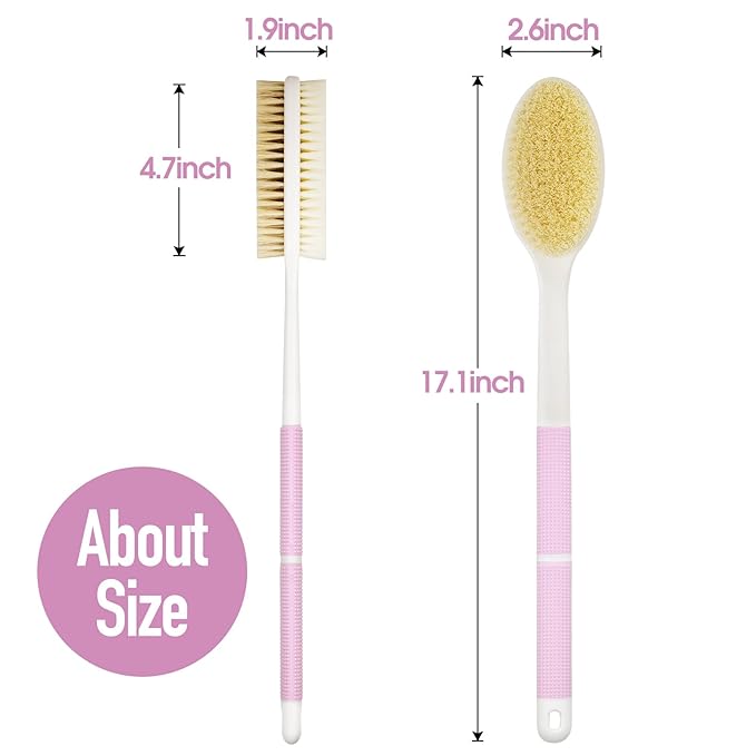 Body Scrubber Anti Slip for Shower,Shower Brush Long Handle with Stiff and Soft Bristles,Body Wash Exfoliating Back Scrubber for Bath or Dry Brushing Body Brush(Pink)