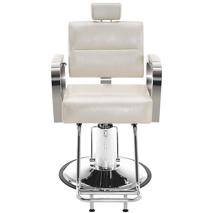 BarberPub Barber Chair Reclining Salon Chair for Hair Stylist, Antique Hair Spa Salon Styling Beauty Equipment 3127(White)