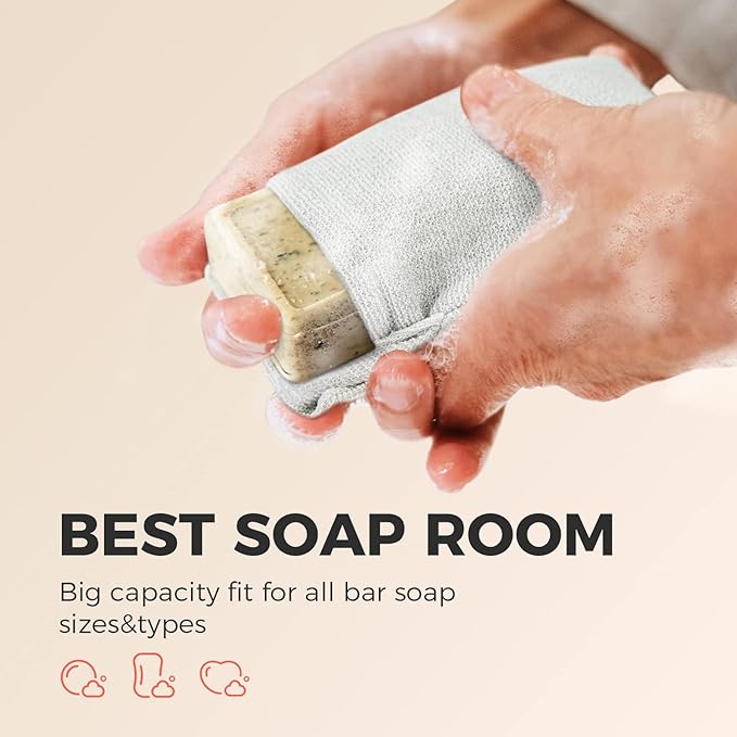 ZOMCHI 2 Pieces Different Roughness Soap Pouch and Soap Saver Pocket for Use in Shower, Body Scrubber Shower Sponge, Premium Exfoliating Soap Bag