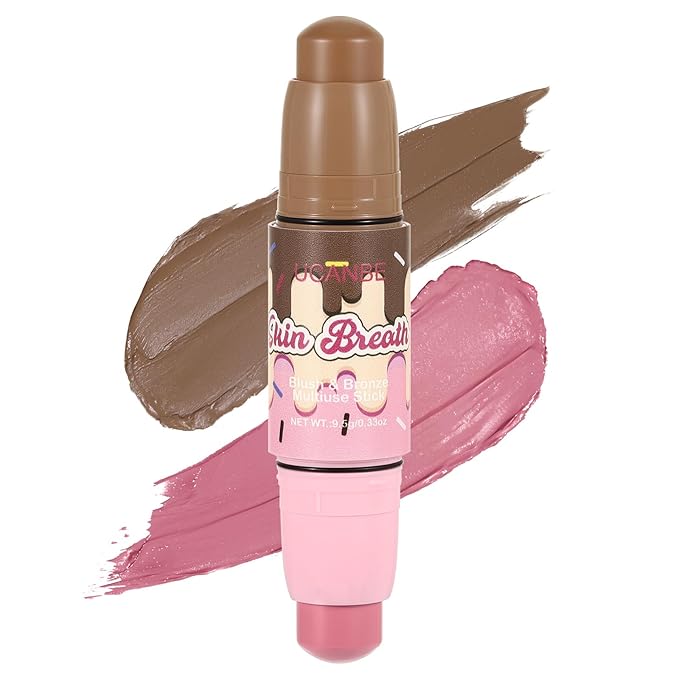 UCANBE Skin Breath Blush & Bronzer Multiuse Stick, 2-in-1 Creamy Face Cheeks Contour Makeup Stick for Natural Radiant Finish Look, Vegan & Cruelty-Free, Travel-Friendly (02 Pink Rose)