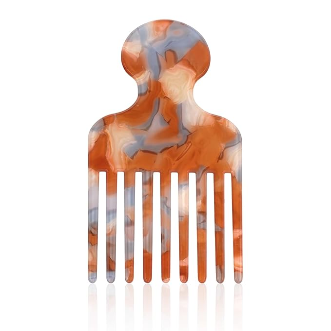 Wide Tooth Hair Pick Comb for Curls, 12cm/4.72in Detangling Lifting Comb Long Tooth Afro Pick Hair Styling Tool for Women Men Barber Supplies (Yellow Blue)