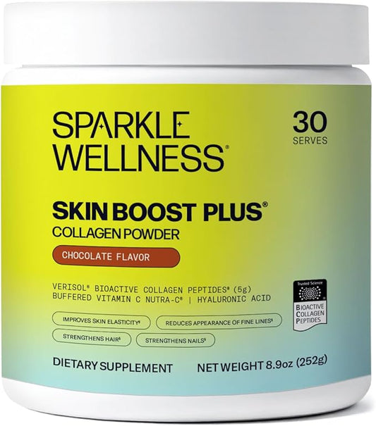 Sparkle Wellness VERISOL Bioactive Hydrolyzed Collagen Peptides | Collagen Powder Supplement with Vitamin C & Hyaluronic Acid for Hair, Skin, and Nail Health | Skin Boost Plus (Chocolate) [30-Serves]