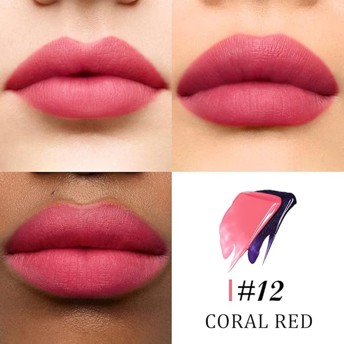 Kaely Coral Red Lip Stain Peel Off Masque, Long Lasting Waterproof Smudge Proof Lip Tint, Non-Transfer Semi Permanent Lipliner Tattoo with Tweezer, Matte Finish, Vegan & Cruelty-Free, 12