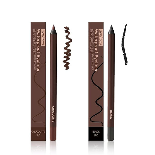 GlamStroke 24 Hr Waterproof Eyeliner Pencil, Long Lasting Sharpenable Eye Liner, No Smudge, No Fade, Smooth Glide for Precise Eye Makeup (Chocolate+Black)