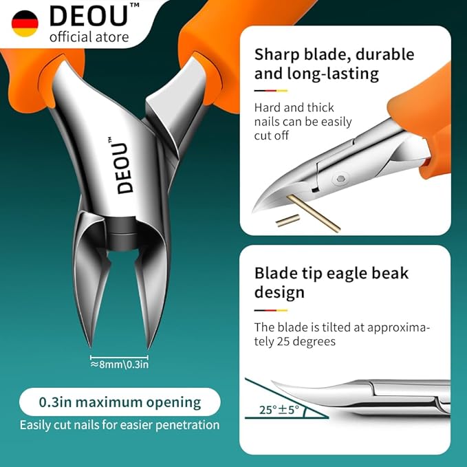 DEOU Podiatrist Toenail Clippers Ingrown Toenail Tools for Thick Nails and Inlaid Nails,Manicure and Pedicure Clippers,Heavy Duty Nail Clippers, Pedicure Tools (Orange)