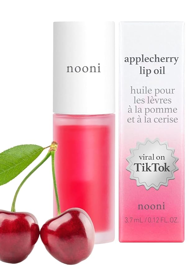 NOONI Vegan Lip Oil Bundle - Applecherry & Appleclear | Lip Stain, Long Lasting, Moisturizing, Plumping, Korean Lip Tint