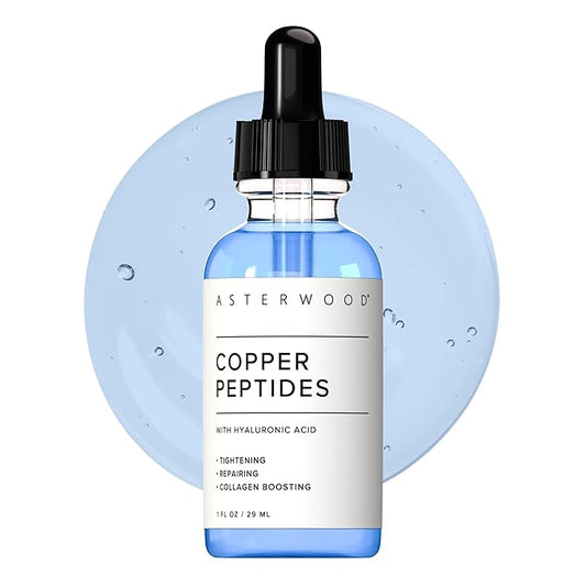 Asterwood Copper Peptides Serum for Face - with GHK-Cu and Hyaluronic Acid - Anti-Aging Facial Serum - 1 Fl Oz