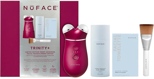 NuFACE Trinity+ Microcurrent Facial Device Kit - Limited Edition FDA Cleared Face Massager Device + Microcurrent Gel Activator, Cleansing Wipes & Brush - Velvet Rose