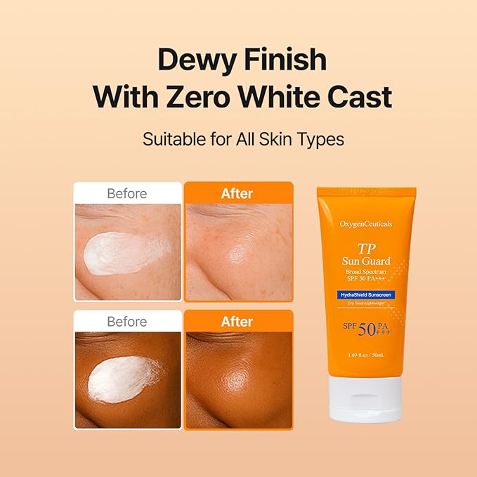 OxygenCeuticals TP Sun Guard - SPF 50+ Reef-Friendly, Oxybenzone & Octinoxate Free, Lightweight & Hydrating Daily Sunscreen with Chamomile Scent, No White Cast. 1.69 fl.oz (50ml)