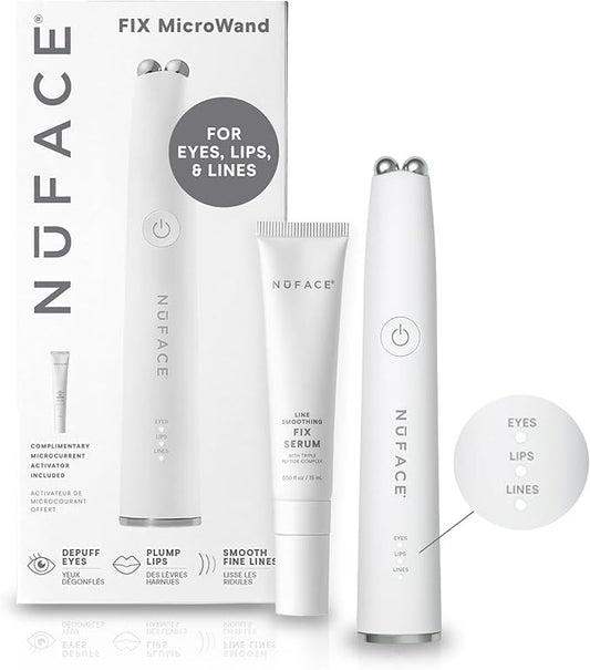 NuFACE FIX MicroWand Microcurrent Facial Device, FDA Cleared - Eyes, Lips & Lines Treatment with Serum Activator - Lip Plumper, Eye Depuffing Wand, Wrinkle & Smile Line Reducer, 3 On-the-Go Modes