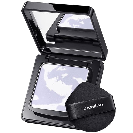 CARSLAN Waterproof Face Pressed Powder Compact, 24H Longlasting Oil Control Pressed Setting Powder Talc-Free Makeup, Shine Free, Poreless, Smooth, 03 Light Purple for dry&com skin (0.28Oz)