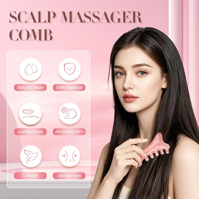 4 in 1 Massage Comb Gua Sha Tool for Face & Body, 2025 New Head Massage Combs Facial Tools, Meridian Therapy Tool for Body Tension Relief, Self Care Gifts for Women Men (Pink)