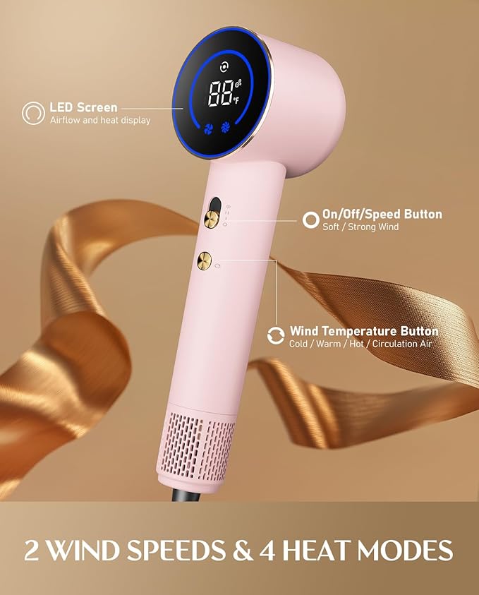 Fanttik Solo SonicDry H10 APEX 80% Faster Drying with 110,000 RPM Brushless Motor Hair Dryer, 56dB Low-Noise, 0.74lb Ultra-Light Blow Dryer, Ionic Tech for Travel, Home, Salon - Pink