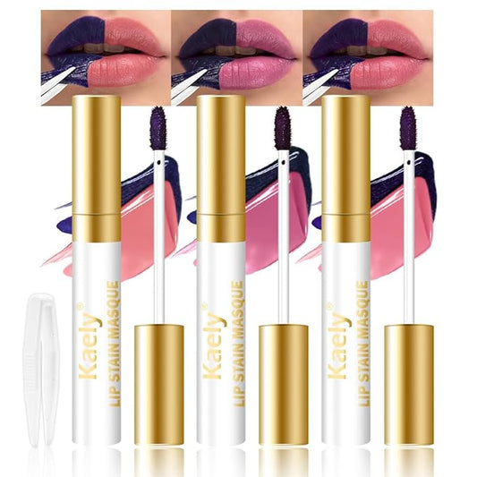 Kaely 3Pcs Lip Stain Peel Off Masque, Long Lasting Waterproof Smudge Proof Lip Tint, Non-Transfer Semi Permanent Lipliner Tattoo with Tweezer, Matte Finish, Vegan & Cruelty-Free, Set A-01+02+03