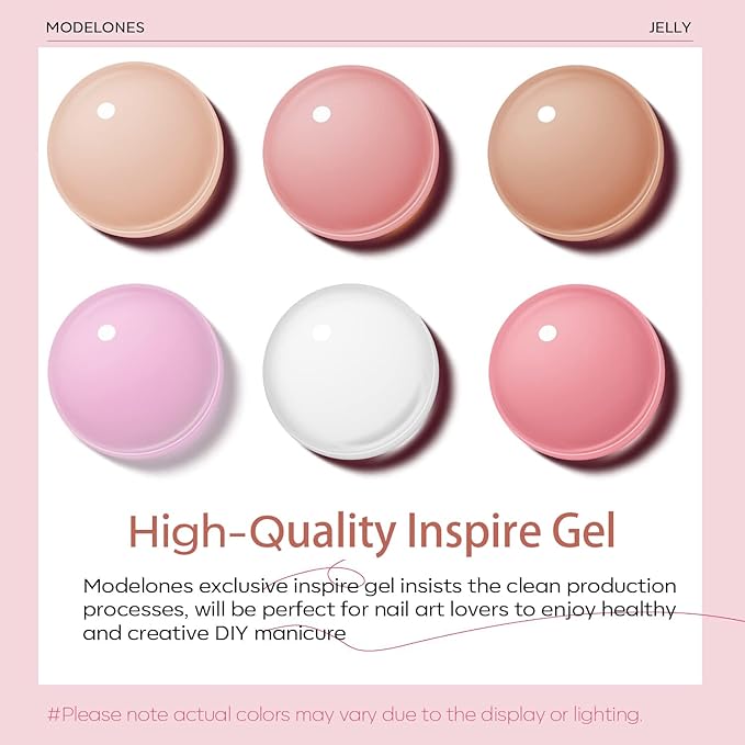 modelones Gel Nail Polish 6 Colors Transparent Jelly Milky White Sheer Pink Neutral Nude Gel Polish Nail Soak off Nail Polish French Nail Art Manicure DIY Home Salon Gift for Women