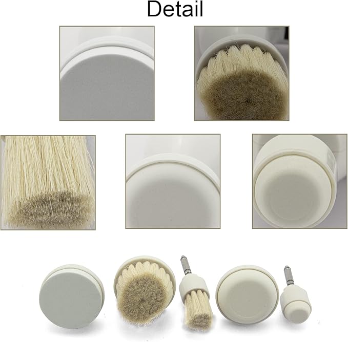 Elitzia 5-Piece Skin Care Brush Set for Electric Facial Cleansing Brush Pore Cleaning Exfoliating & Massage Attachments Wool Foam Rub Stone Facial Brush Gentle for All Skin Types
