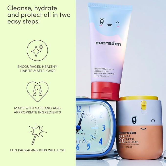 Kids Healthy Morning Duo: Clean & Vegan Skin Care for Kids Bundle | Skin Care Cloud Face Wash + SPF 20 Mineral Face Cream | Non-Toxic | Non-Comedogenic | Fun | Easy-to-Use Skincare