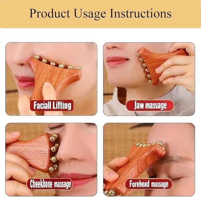 Sandalwood Facial Meridian Brush Facial Lifting Device Tool Wrinkle & Anti-Aging Face Massager & Jawline Shaper for Skincare Routine Facial Massage & Skin Care Gift Gua Sha Tool
