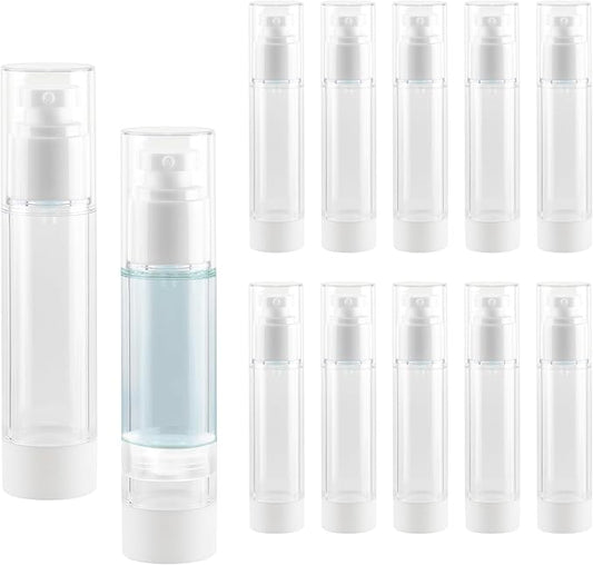 1.7 Oz 50ml Clear Airless Cosmetic Cream Pump Bottle Travel Size Dispenser Refillable Containers/Foundation Travel Pump Bottle for Shampoo (Pack of 20)