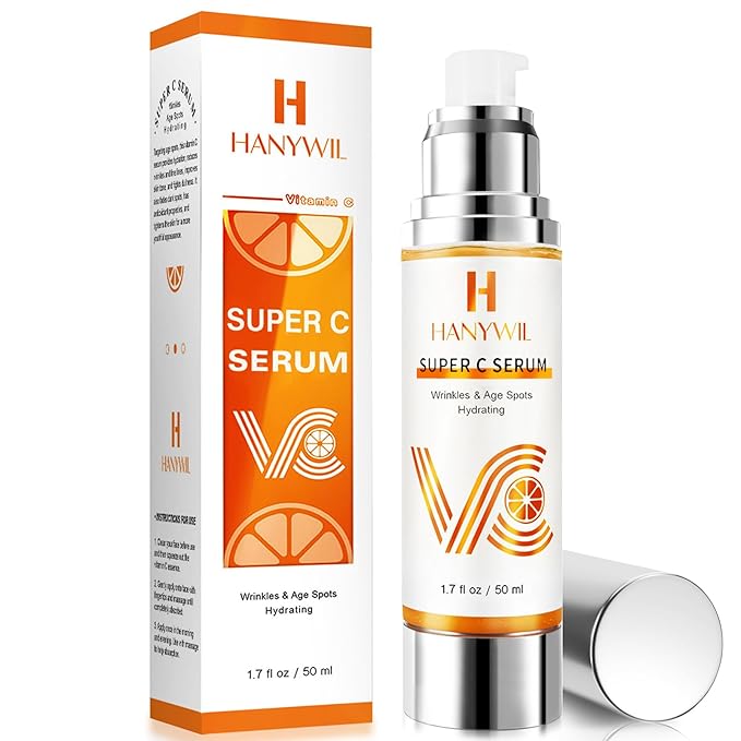 HANYWIL Vitamin C Serum for Mature Skin, 20% Vitamin C Face Serum with Hyaluronic Acid, Dark Spot Remover, Hydrating Skincare for Wrinkle Reduction, Lifting & Firming - 1.7 fl oz