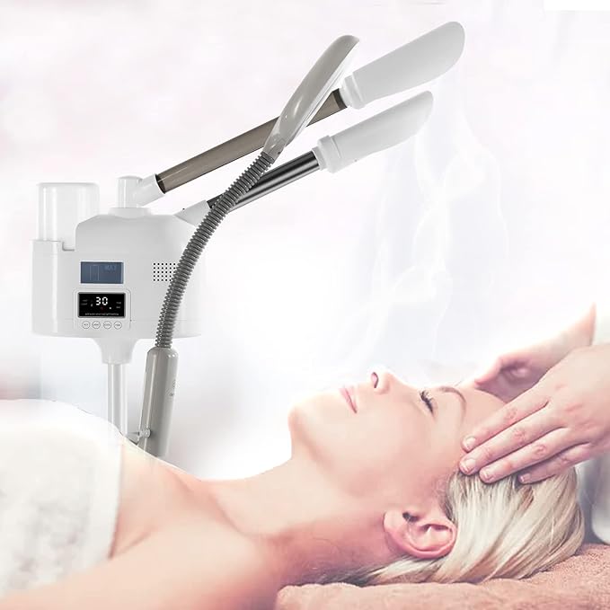 Professional Facial Steamer 3 in 1 Steamer for Face with Hot & Cold Nozzle 5X LED Magnifying Lamp Facial Steamer for Esthetician Beauty Face Equipment Use at Home or Salon