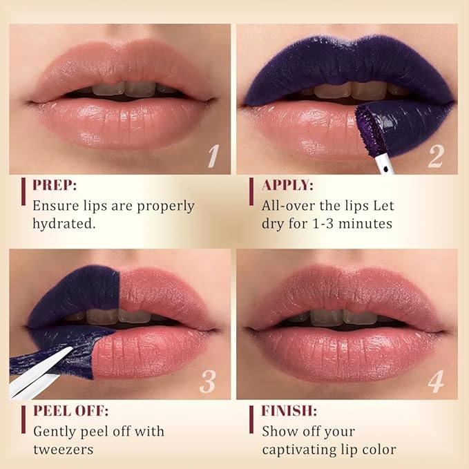 Kaely Neutral Brown Lip Stain Peel Off Masque, Long Lasting Waterproof Smudge Proof Lip Tint, Non-Transfer Semi Permanent Lipliner Tattoo with Tweezer, Matte Finish, Vegan & Cruelty-Free, 06