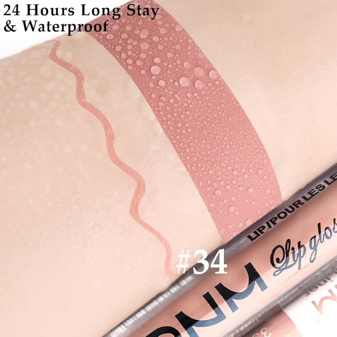 evpct 2Pcs Mauve Nude Neutral Color Lip Liner and Matte Lipstick Makeup Sets Vegan Lipstick Lip Liner and Gloss Set Lip Stain Long Lasting Waterproof 24 34#